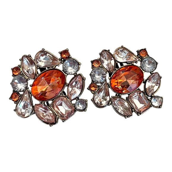 Catherine Stein Designer Earrings Gold Tone Orange Crystal Accents Clip On 12R - Picture 3 of 6